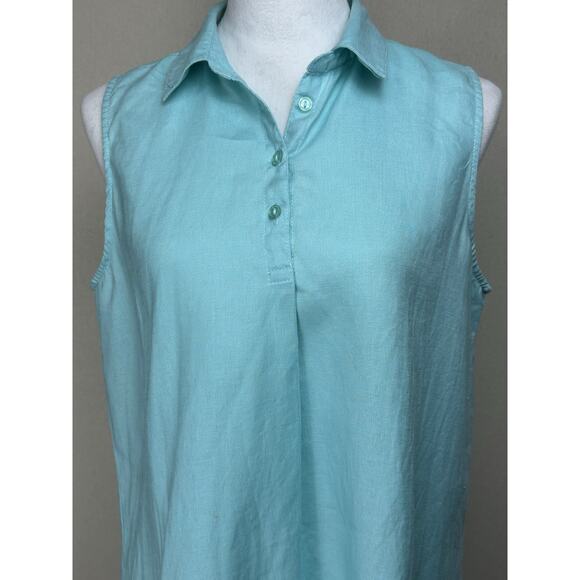 Anthropologie For Cynthia By Cynthia Rowley 100% Linen Sleeveless Top L Aqua - Picture 2 of 14